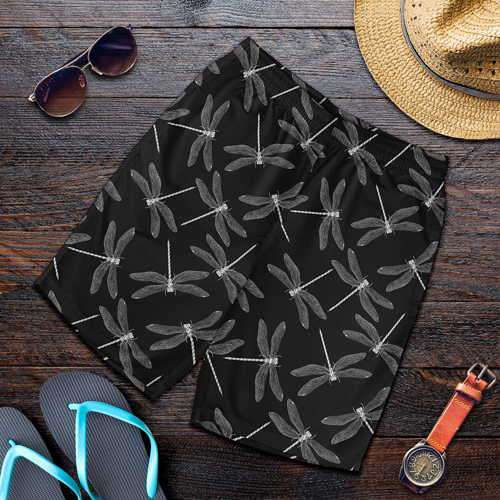 Silver Dragonfly Pattern Print Men's Shorts