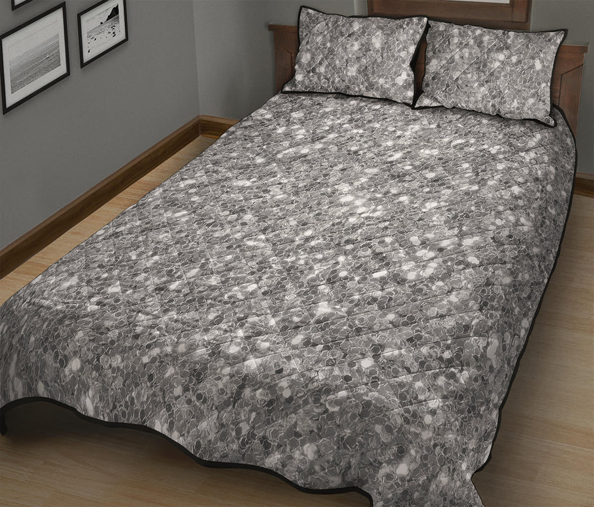 Silver Glitter Artwork Print (NOT Real Glitter) Quilt Bed Set