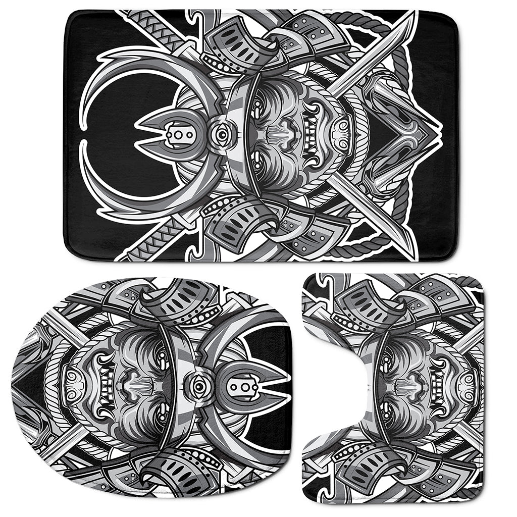 Silver Samurai Mask Print 3 Piece Bath Mat Set