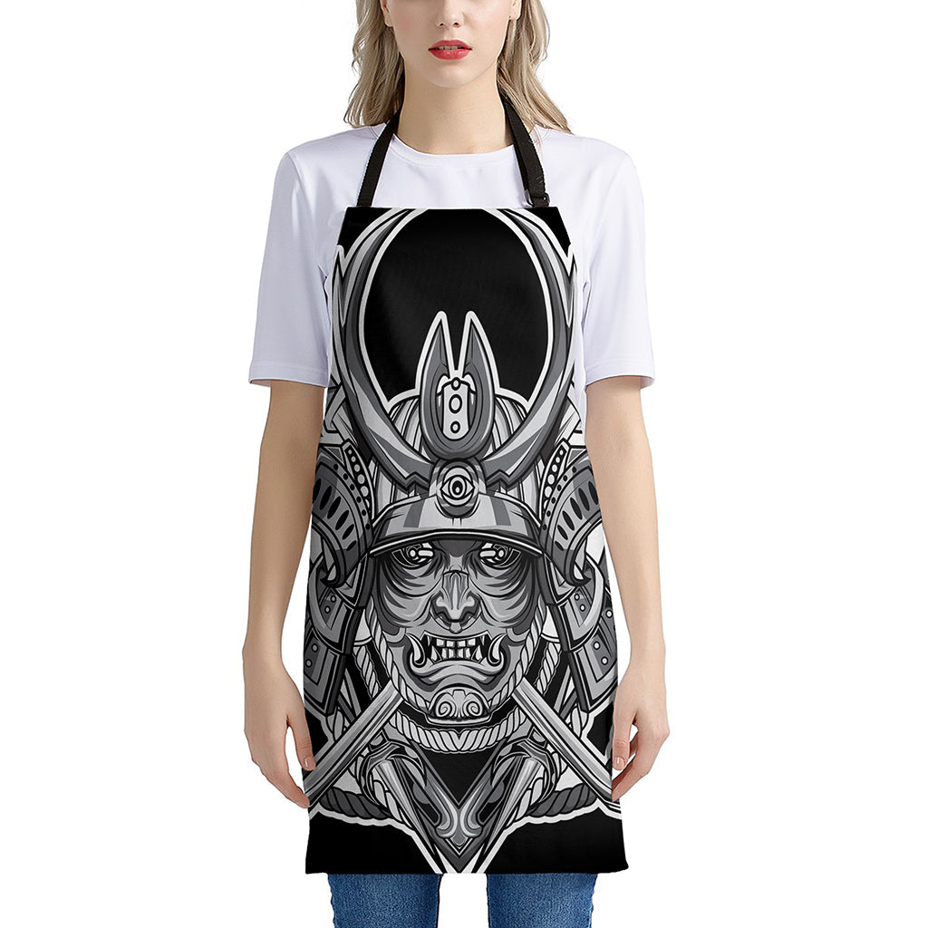 Silver Samurai Mask Print Apron