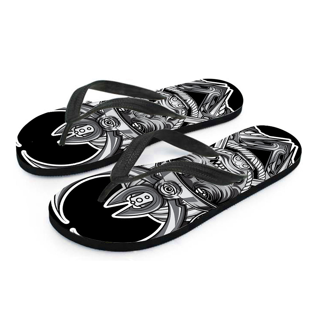 Silver Samurai Mask Print Flip Flops