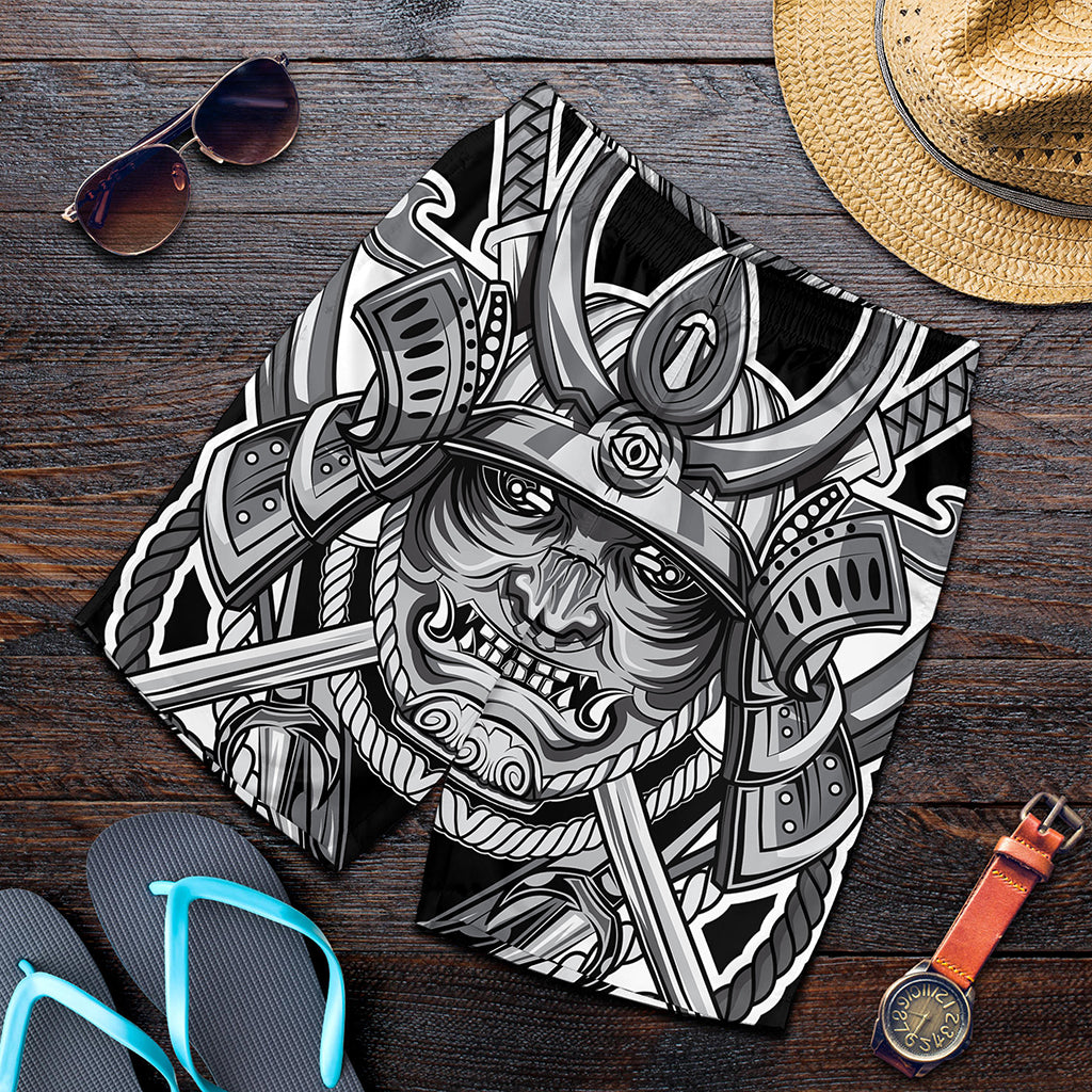 Silver Samurai Mask Print Men's Shorts