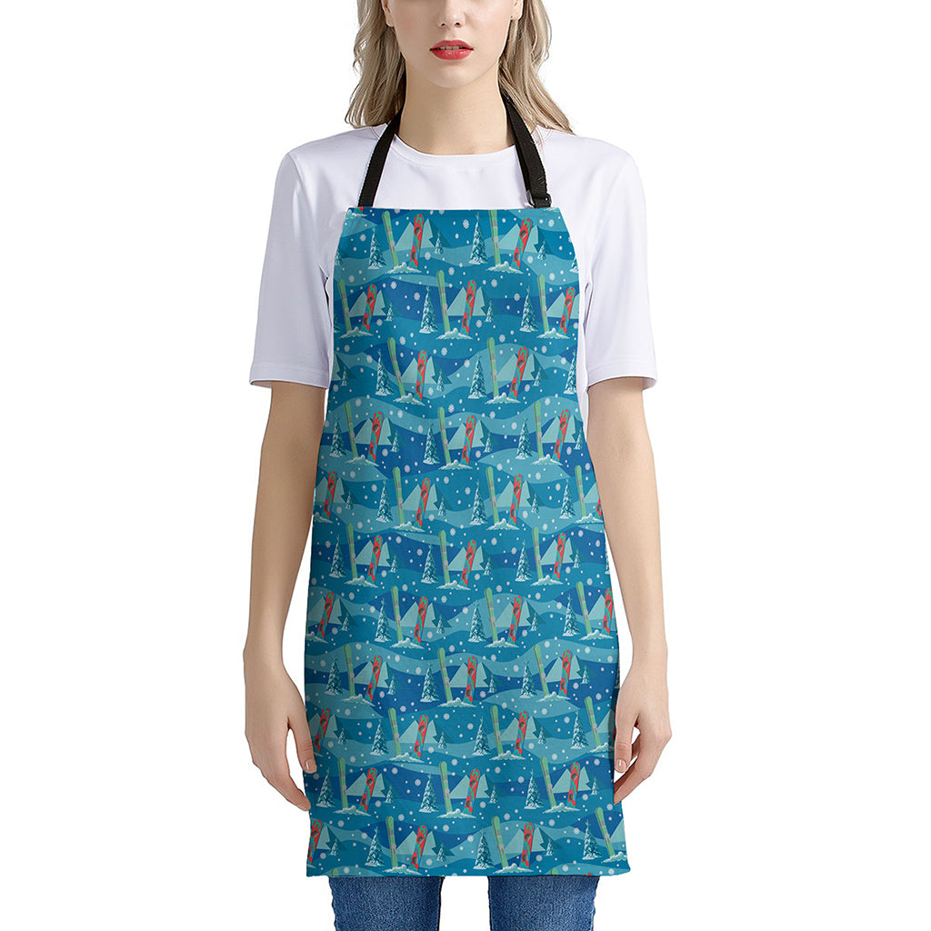 Ski And Snowboard Pattern Print Apron