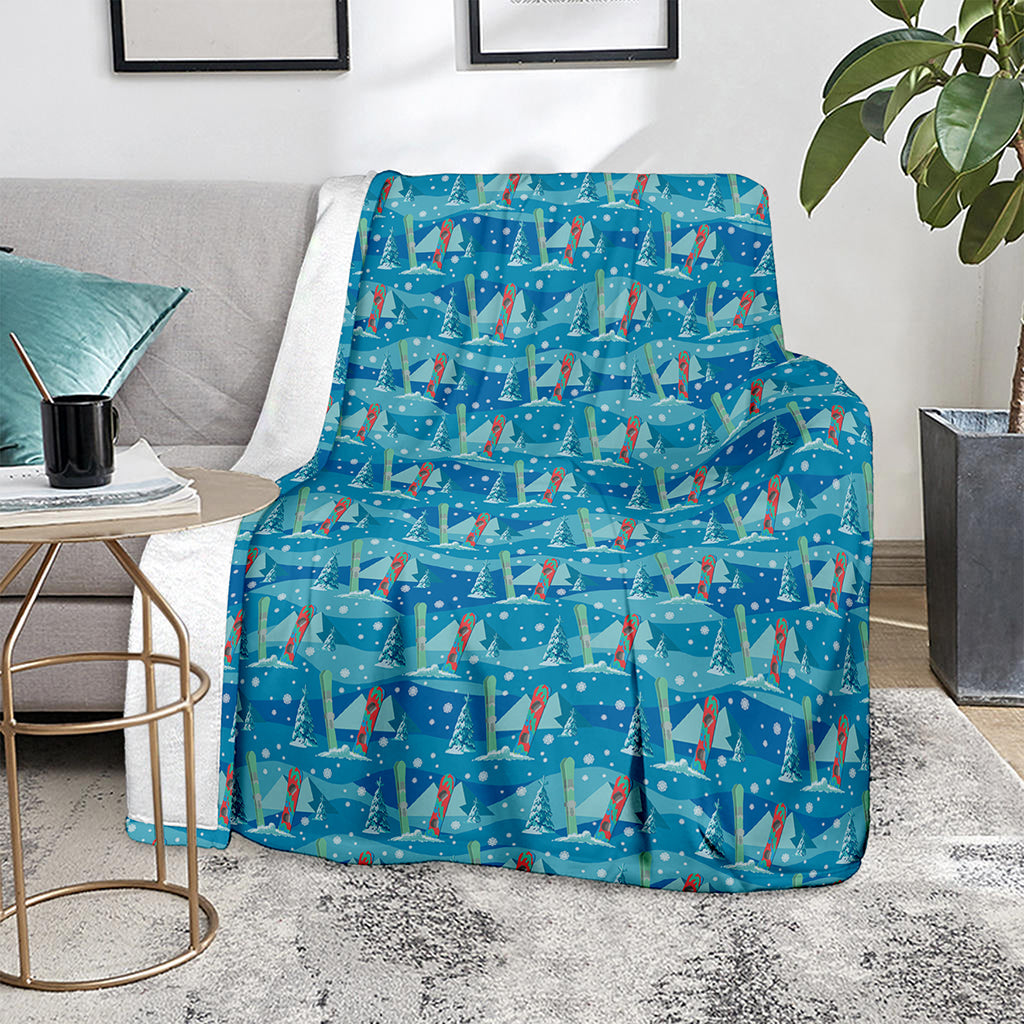 Ski And Snowboard Pattern Print Blanket