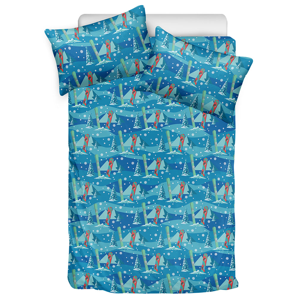 Ski And Snowboard Pattern Print Duvet Cover Bedding Set