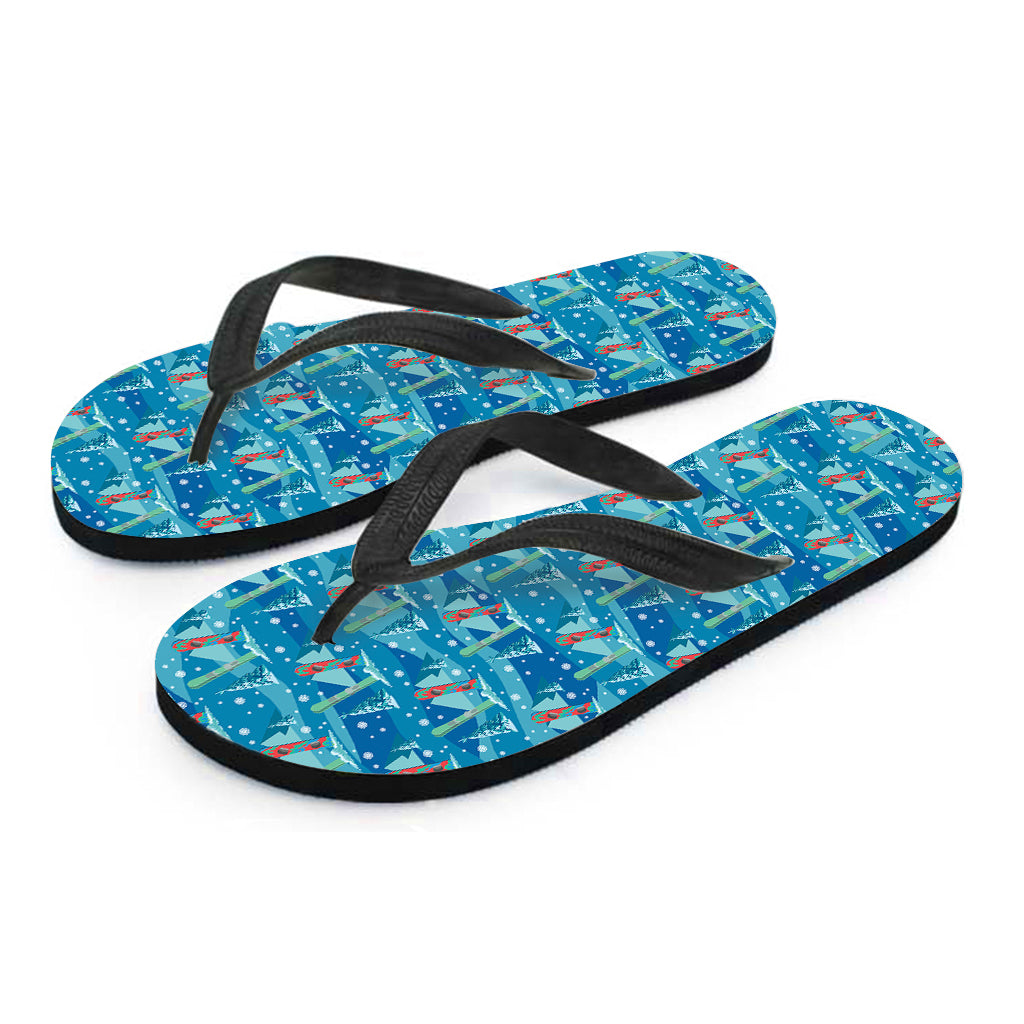 Ski And Snowboard Pattern Print Flip Flops