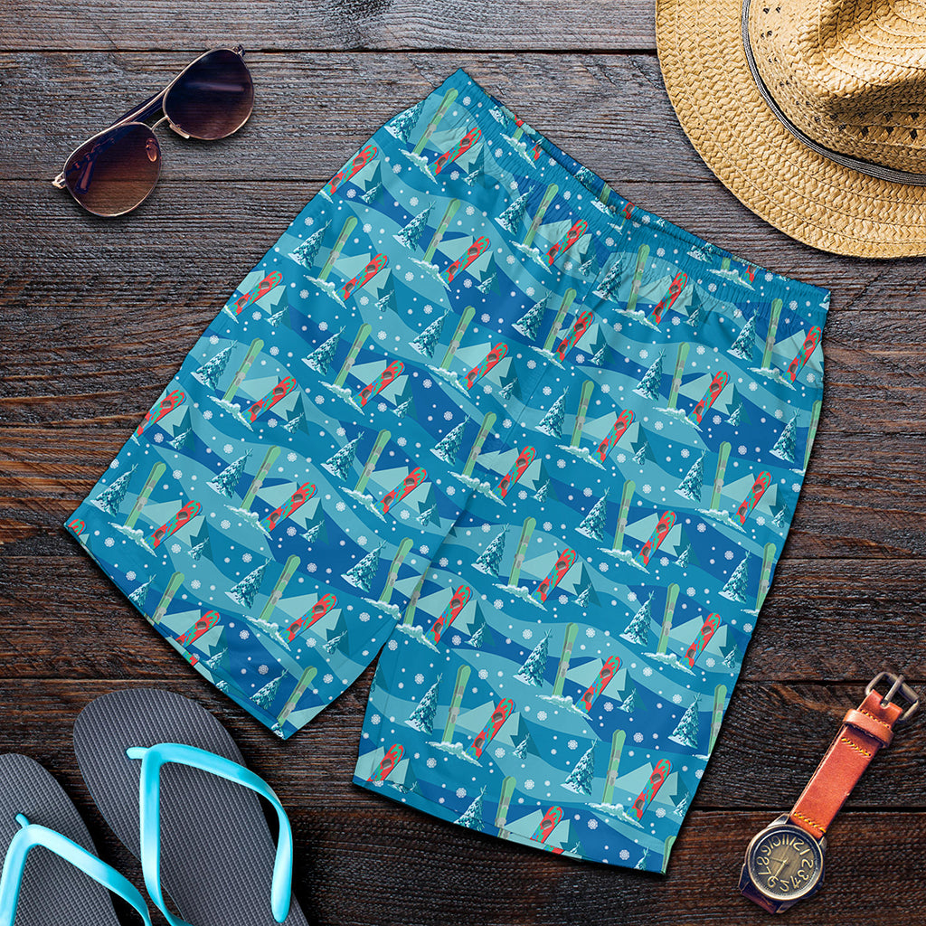 Ski And Snowboard Pattern Print Men's Shorts