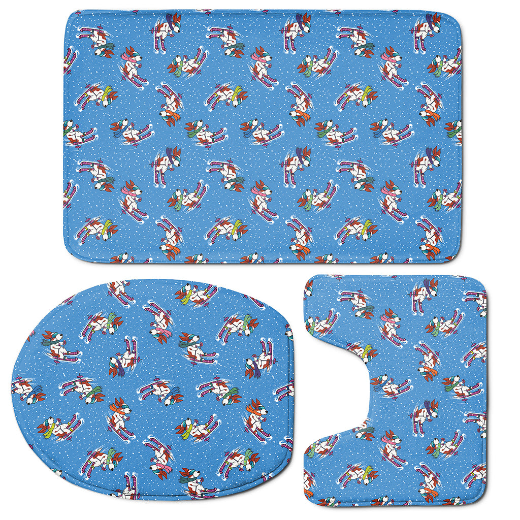 Skiing Dog Pattern Print 3 Piece Bath Mat Set