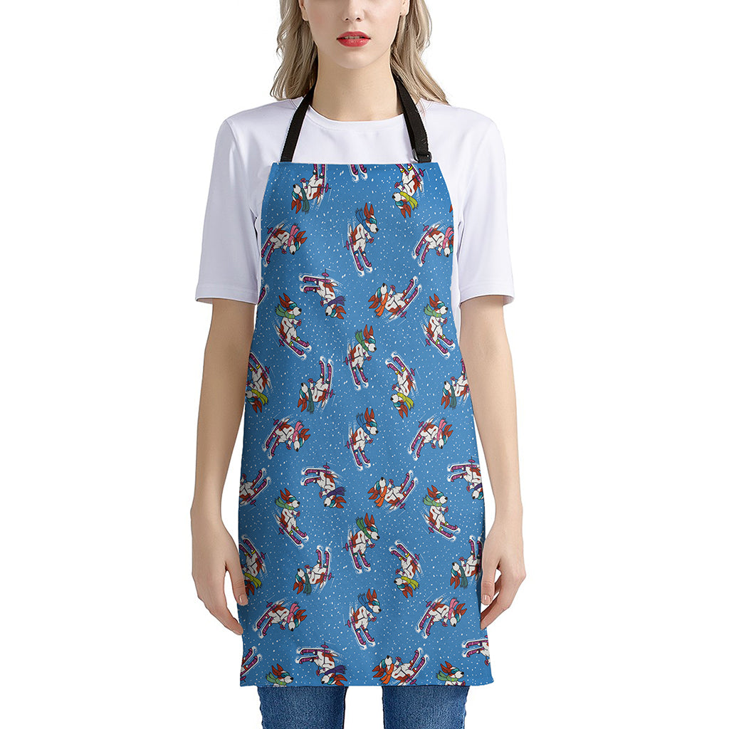 Skiing Dog Pattern Print Apron
