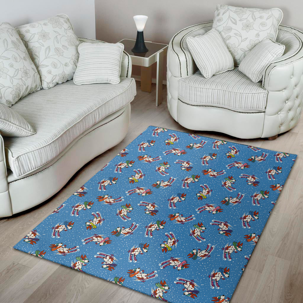 Skiing Dog Pattern Print Area Rug