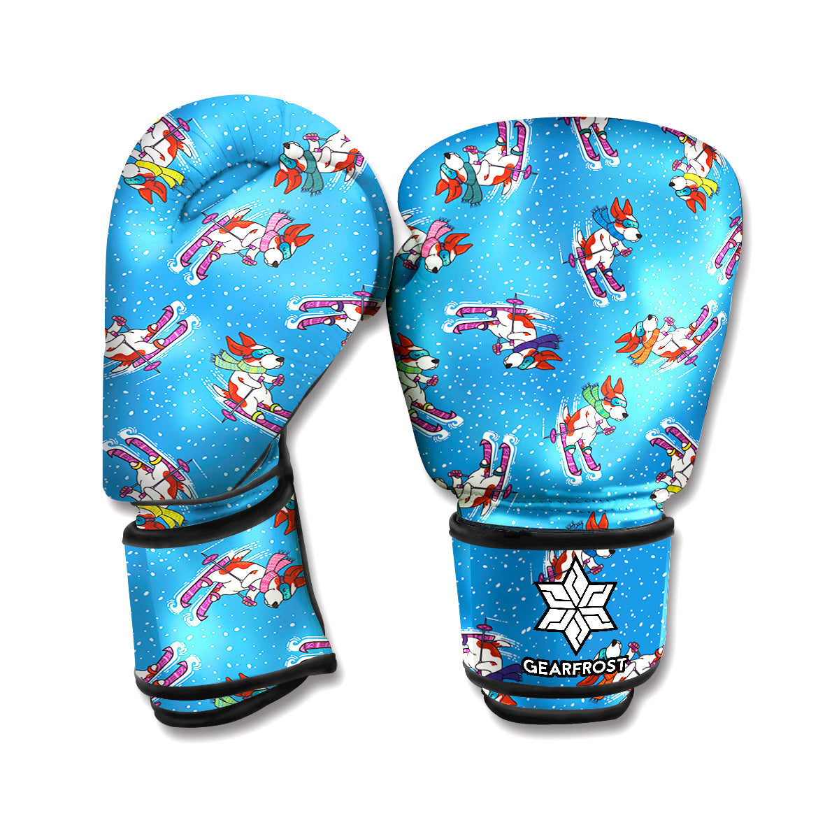 Skiing Dog Pattern Print Boxing Gloves