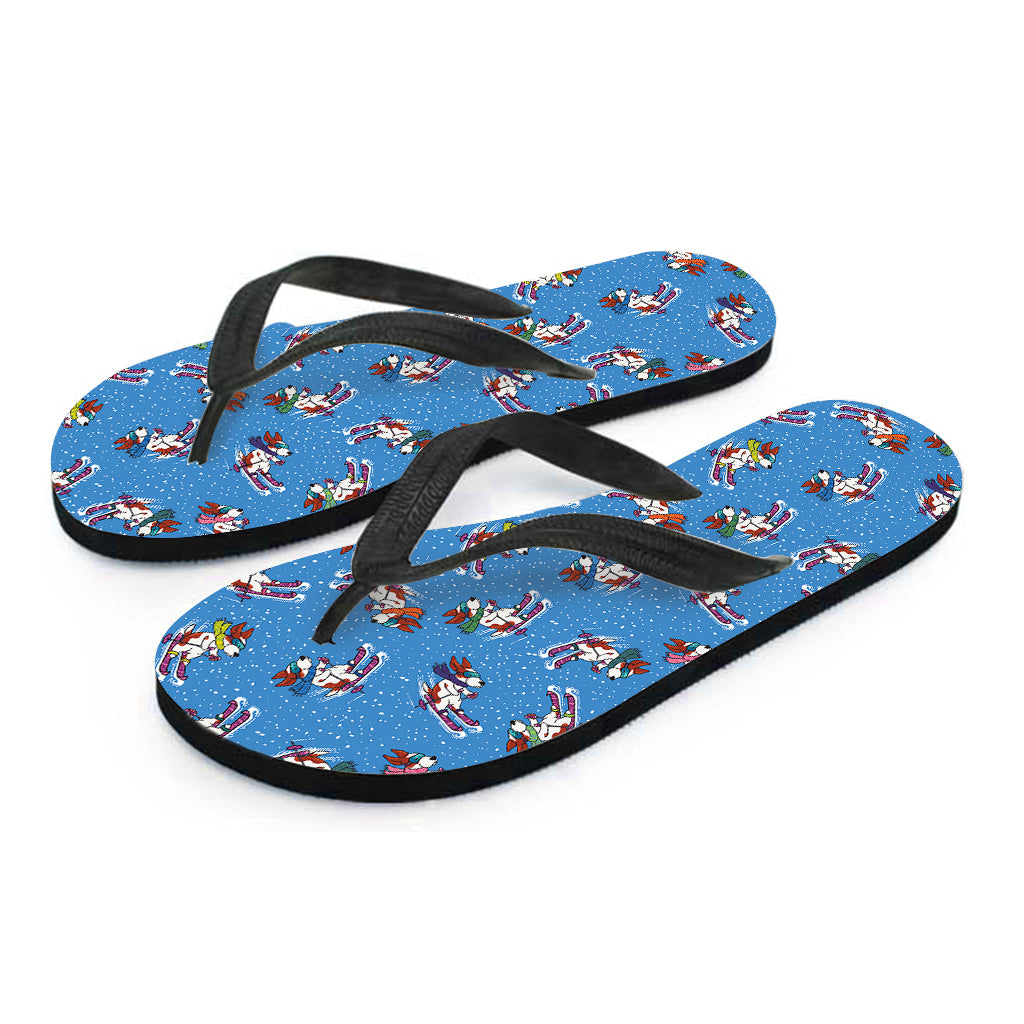 Skiing Dog Pattern Print Flip Flops