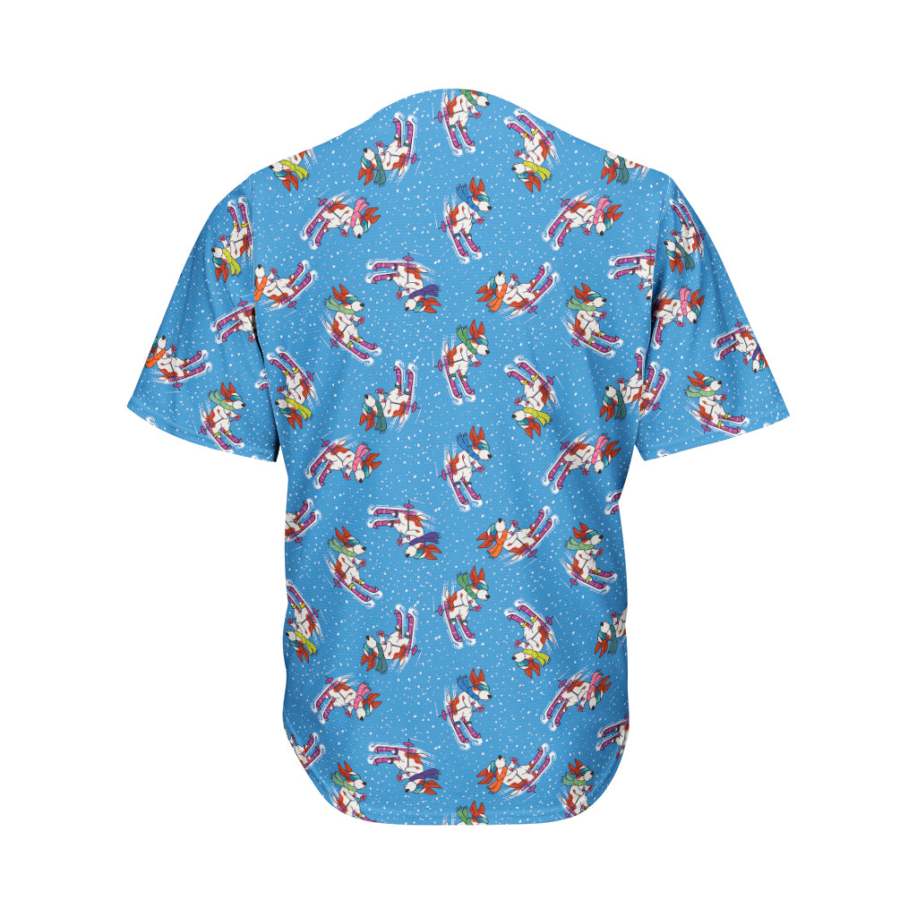 Skiing Dog Pattern Print Men's Baseball Jersey