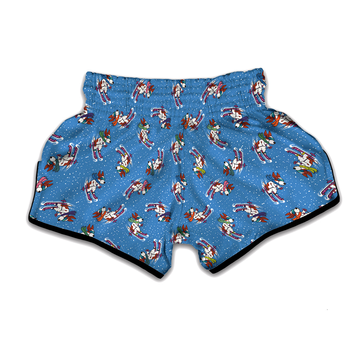 Skiing Dog Pattern Print Muay Thai Boxing Shorts
