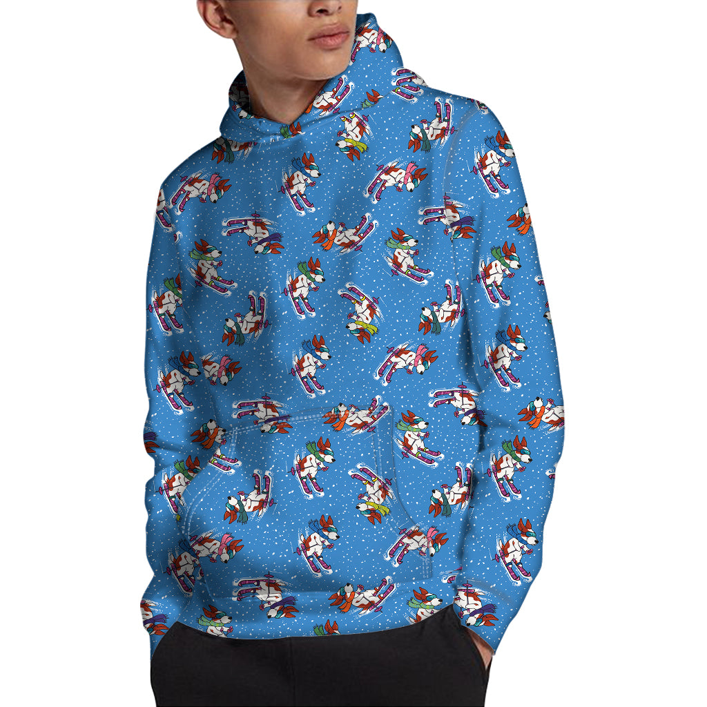 Skiing Dog Pattern Print Pullover Hoodie