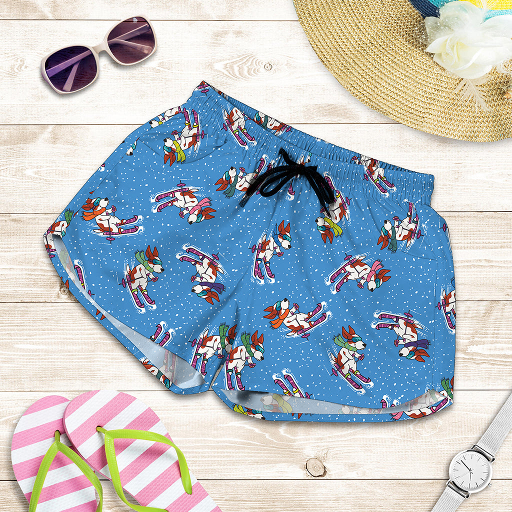 Skiing Dog Pattern Print Women's Shorts