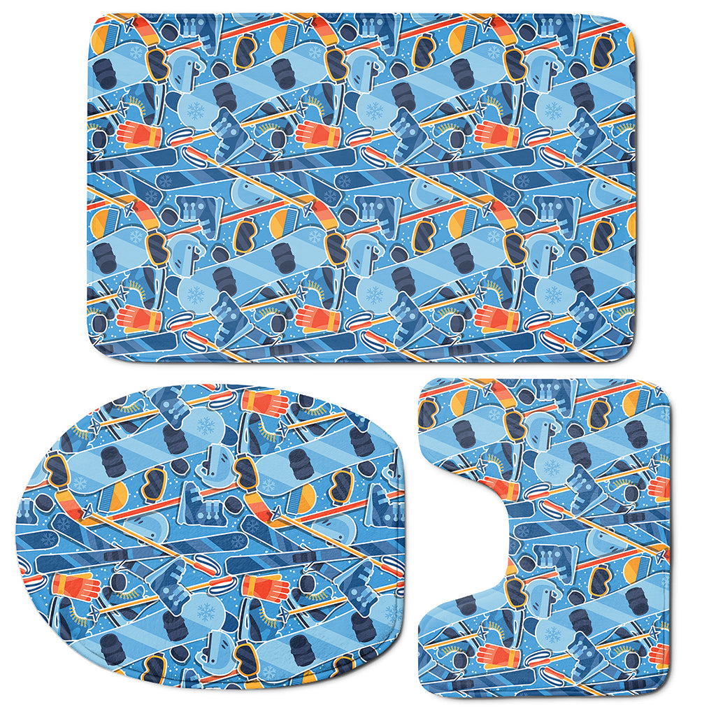 Skiing Equipment Pattern Print 3 Piece Bath Mat Set
