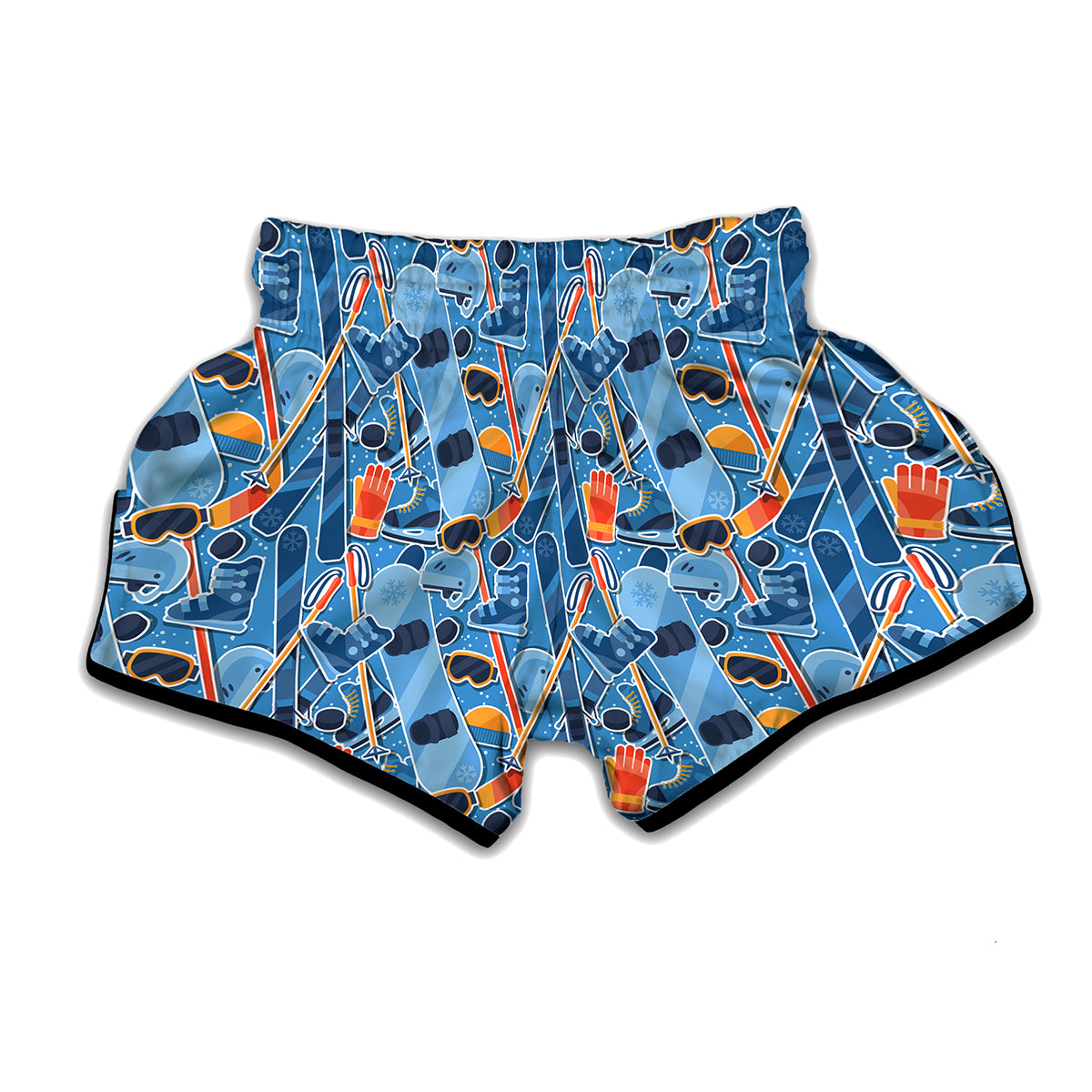 Skiing Equipment Pattern Print Muay Thai Boxing Shorts