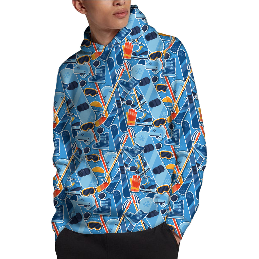 Skiing Equipment Pattern Print Pullover Hoodie
