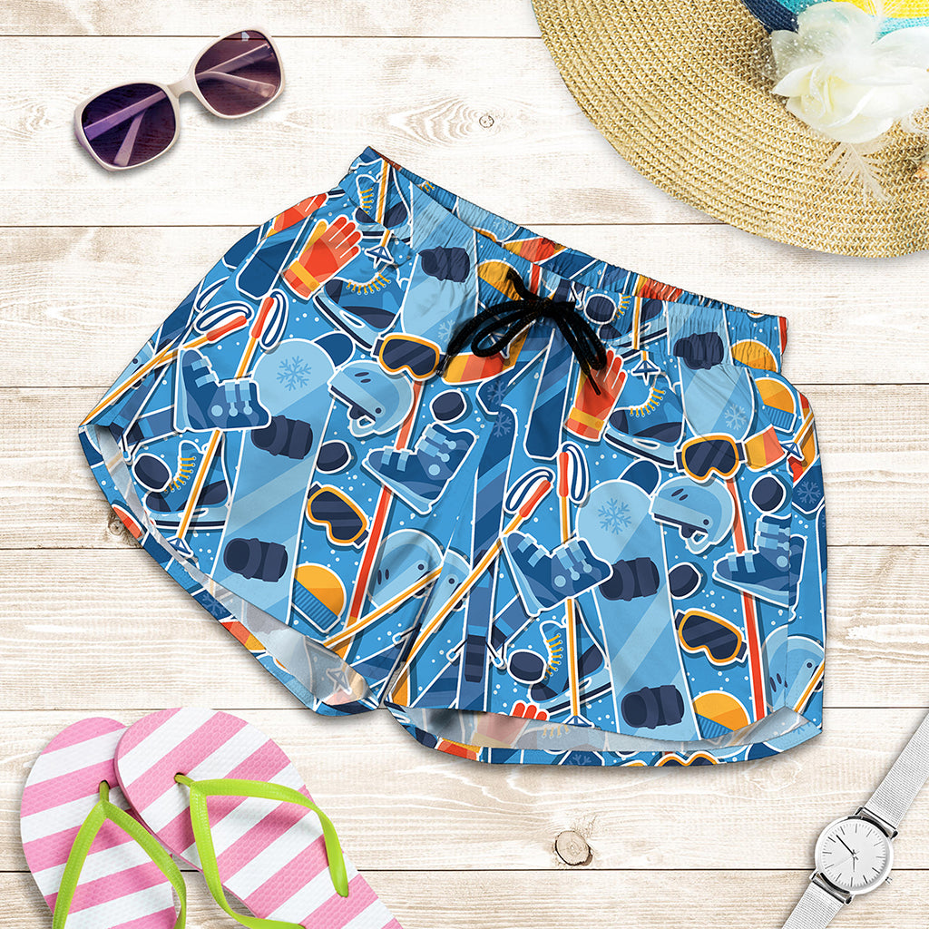 Skiing Equipment Pattern Print Women's Shorts