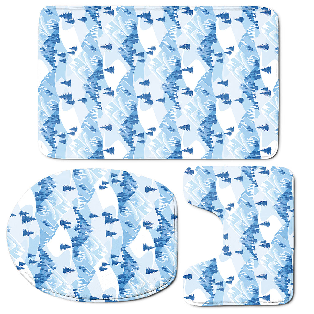 Skiing Mountain Print 3 Piece Bath Mat Set