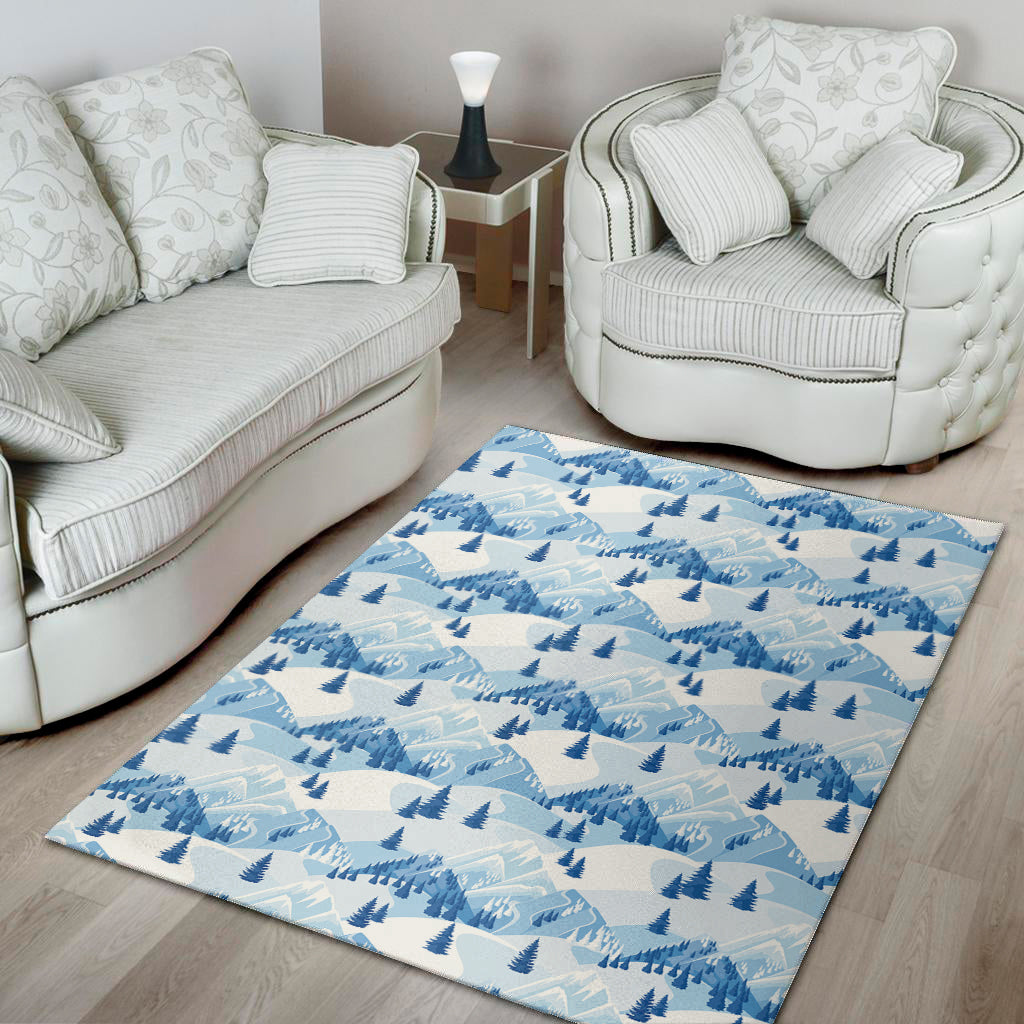 Skiing Mountain Print Area Rug