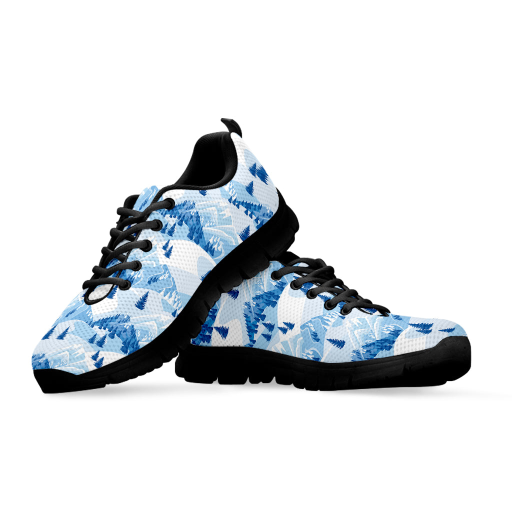 Skiing Mountain Print Black Sneakers