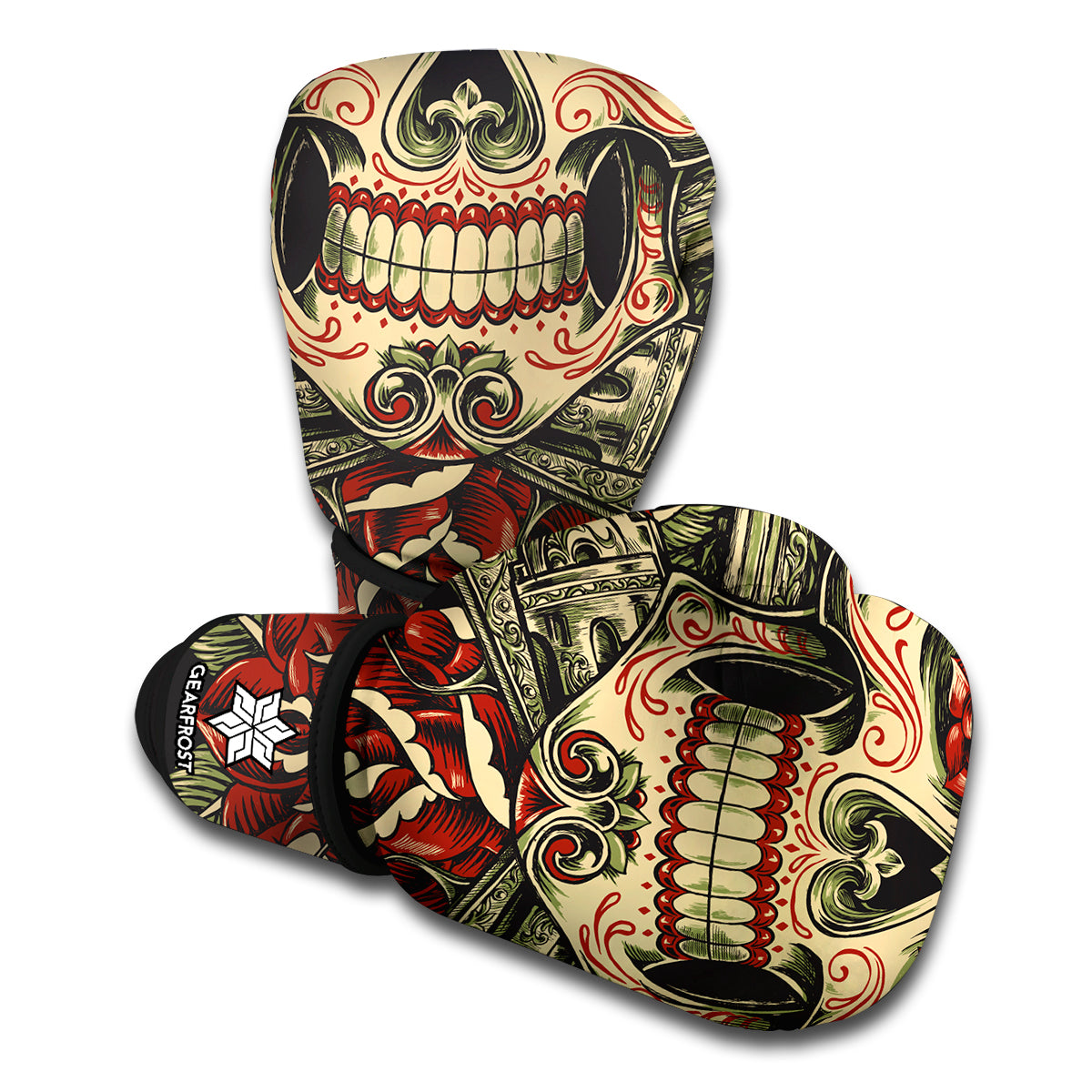 Skull And Roses Tattoo Print Boxing Gloves