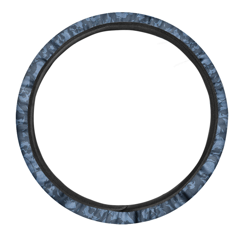 Skull Denim Jeans Pattern Print Car Steering Wheel Cover