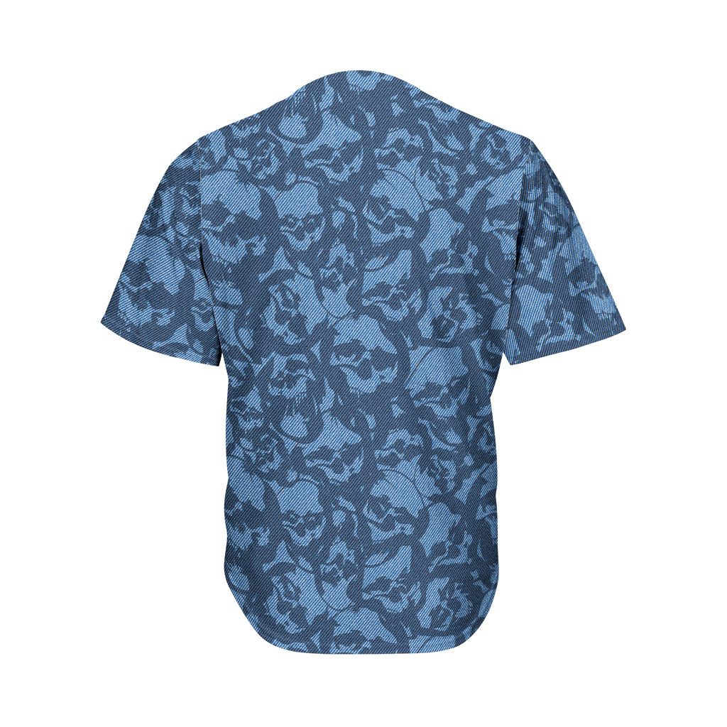 Skull Denim Jeans Pattern Print Men's Baseball Jersey