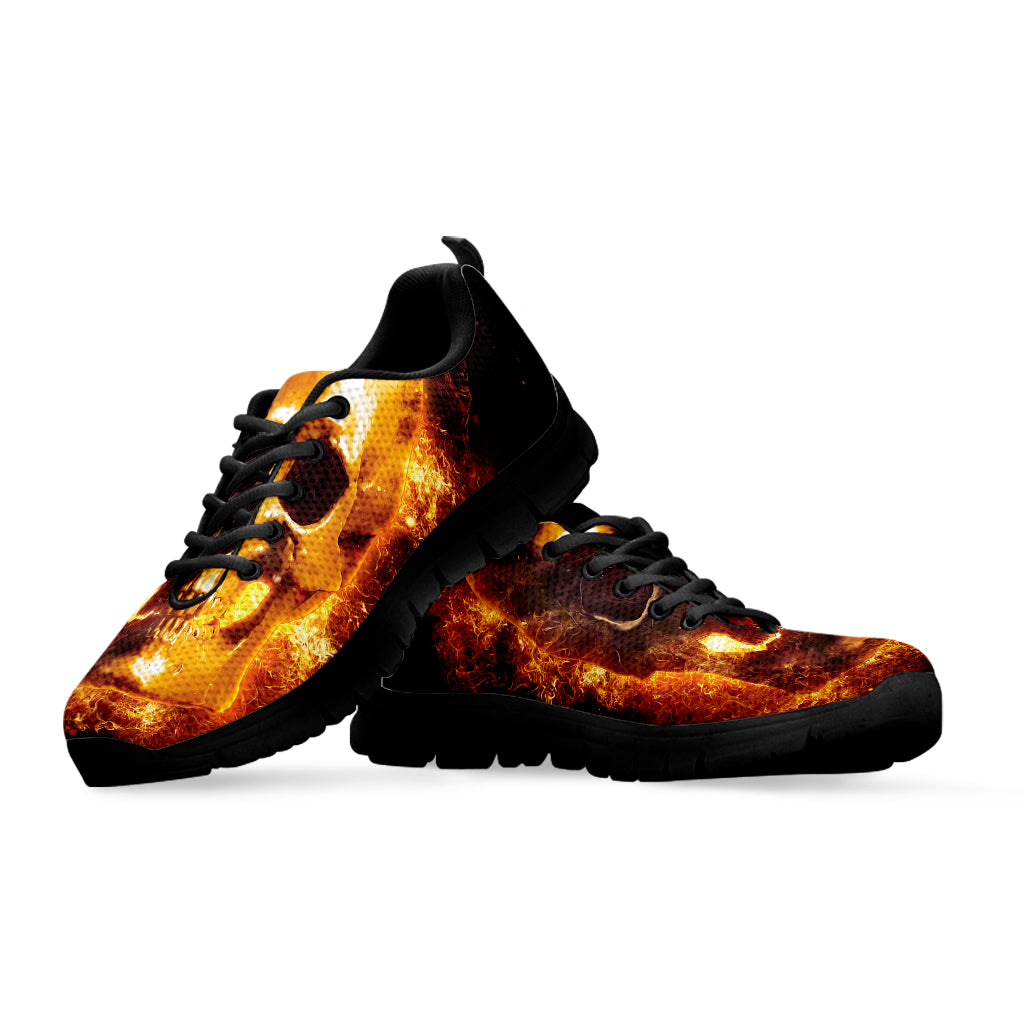 Skull In Flames Print Black Sneakers