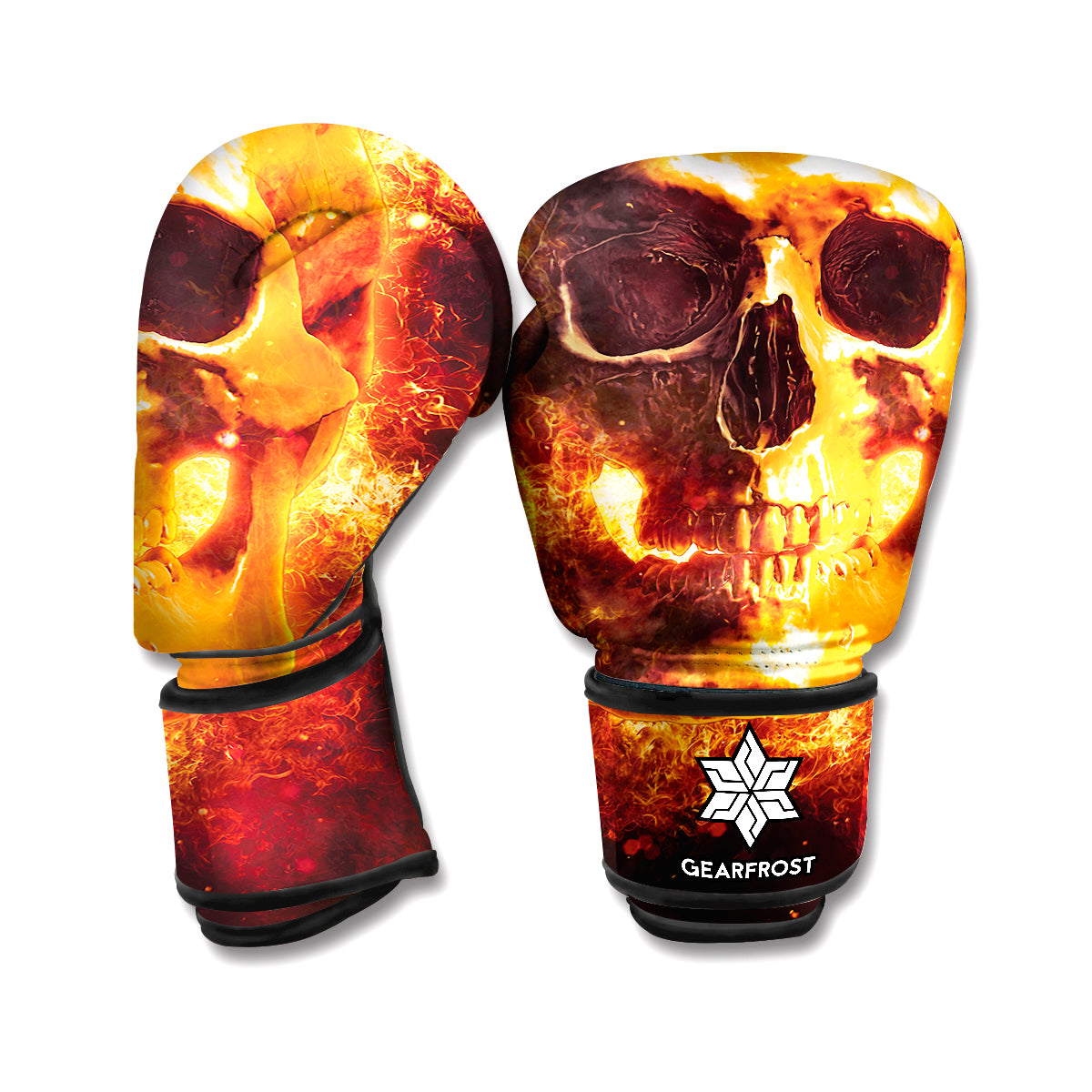 Skull In Flames Print Boxing Gloves