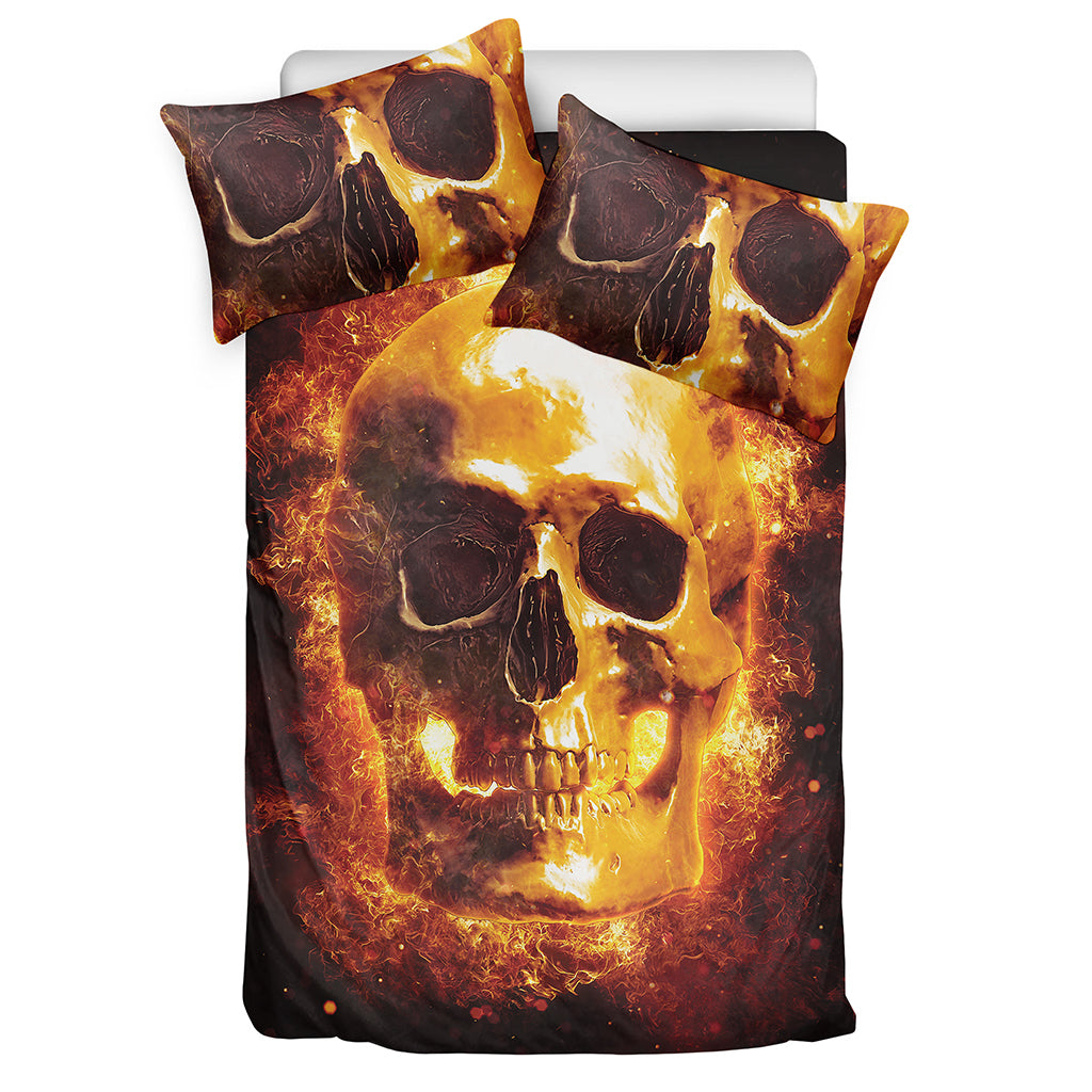 Skull In Flames Print Duvet Cover Bedding Set