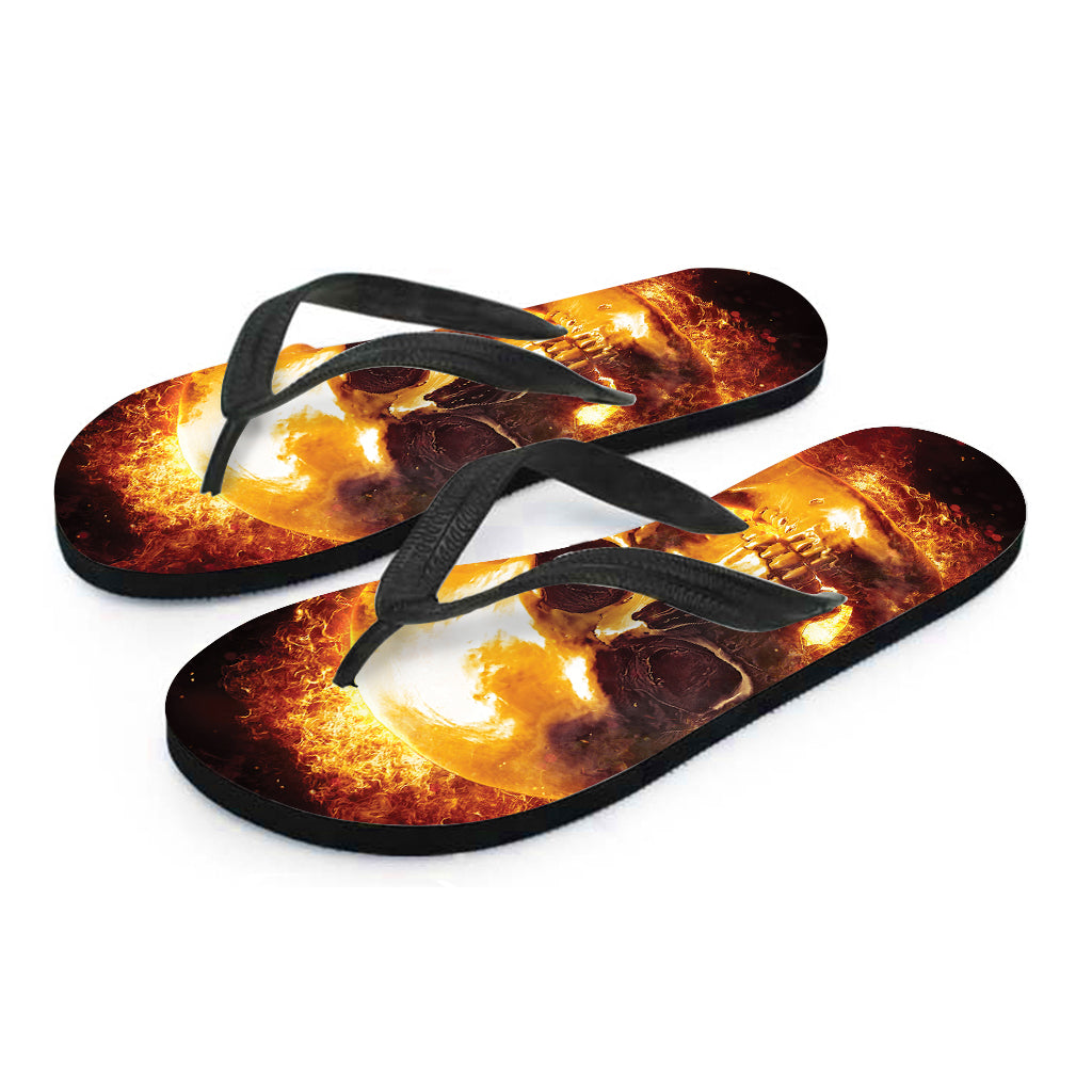 Skull In Flames Print Flip Flops