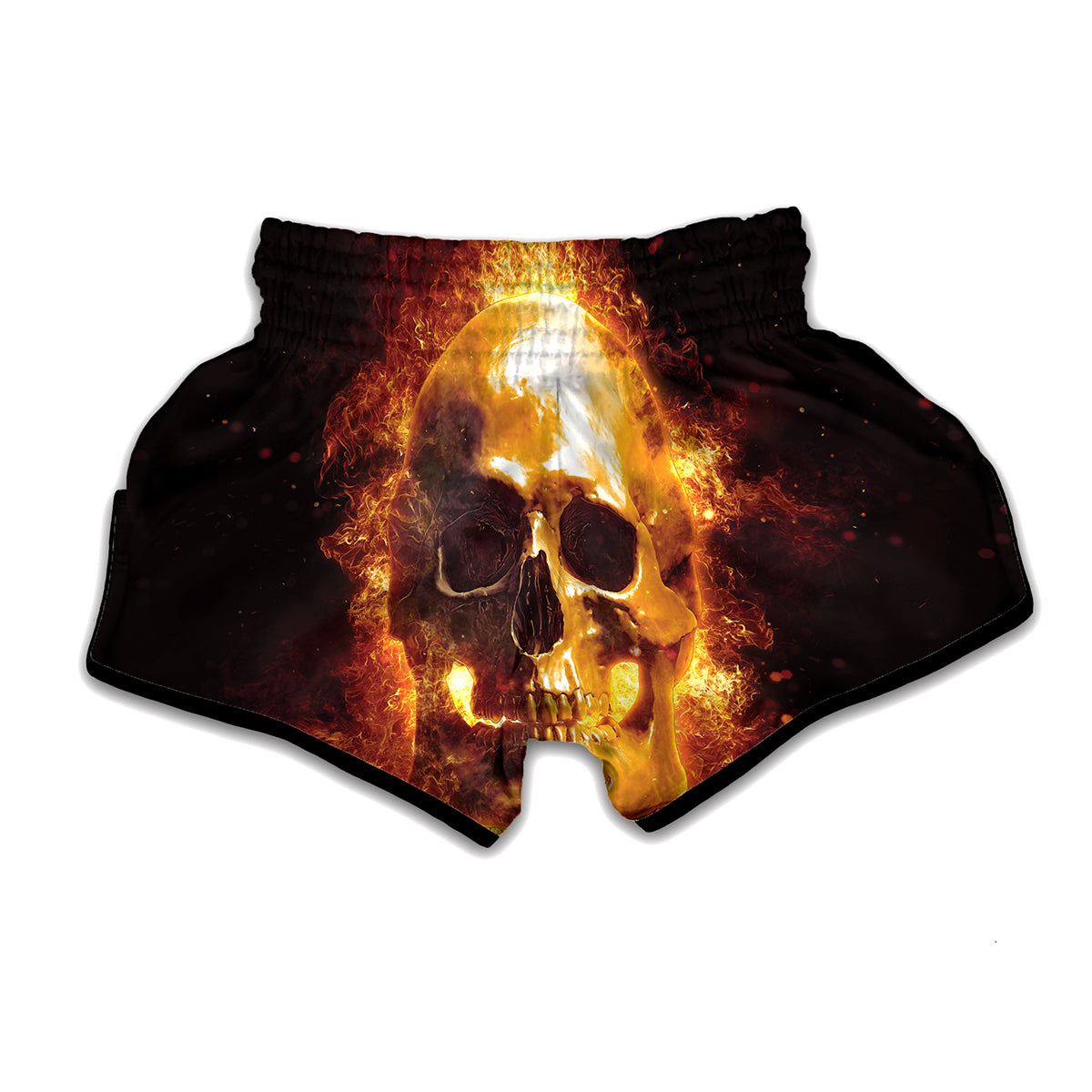 Skull In Flames Print Muay Thai Boxing Shorts