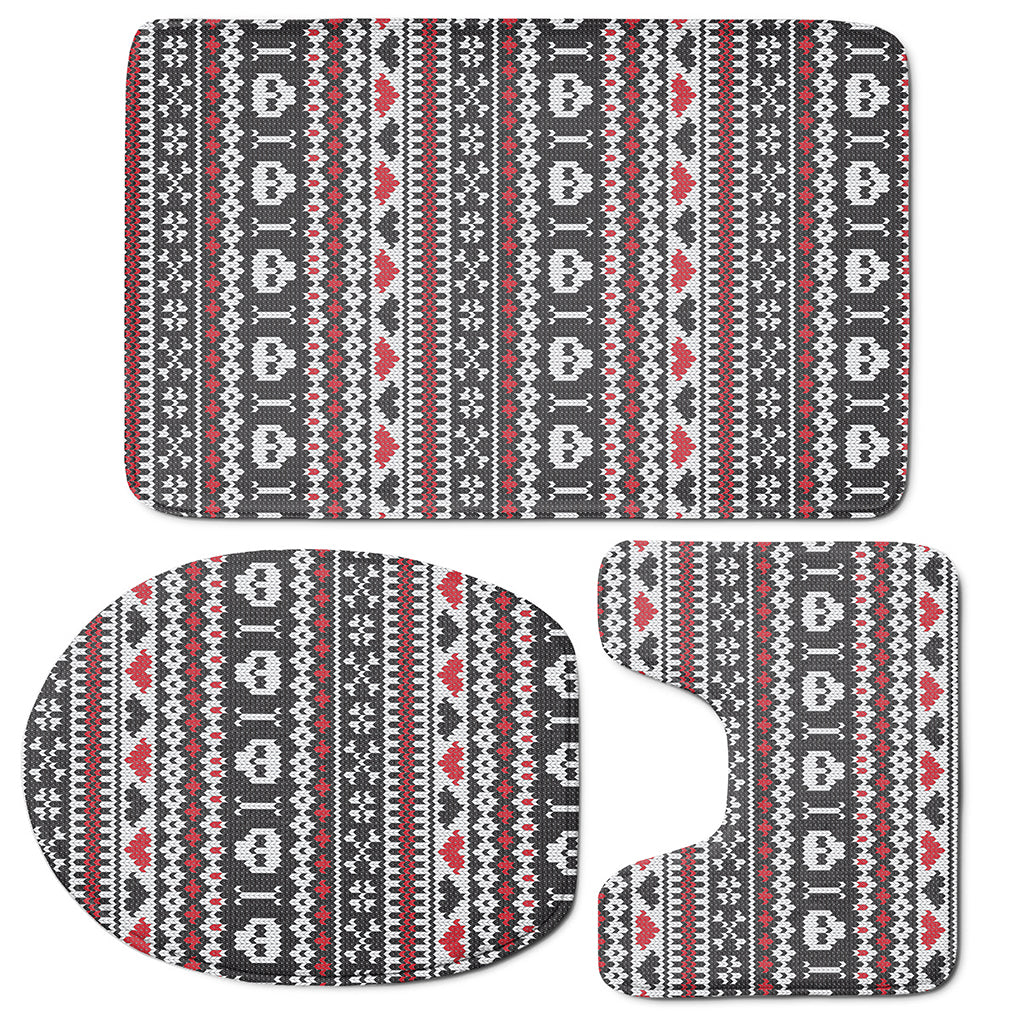 Skull Knitted Pattern Print 3 Piece Bath Mat Set