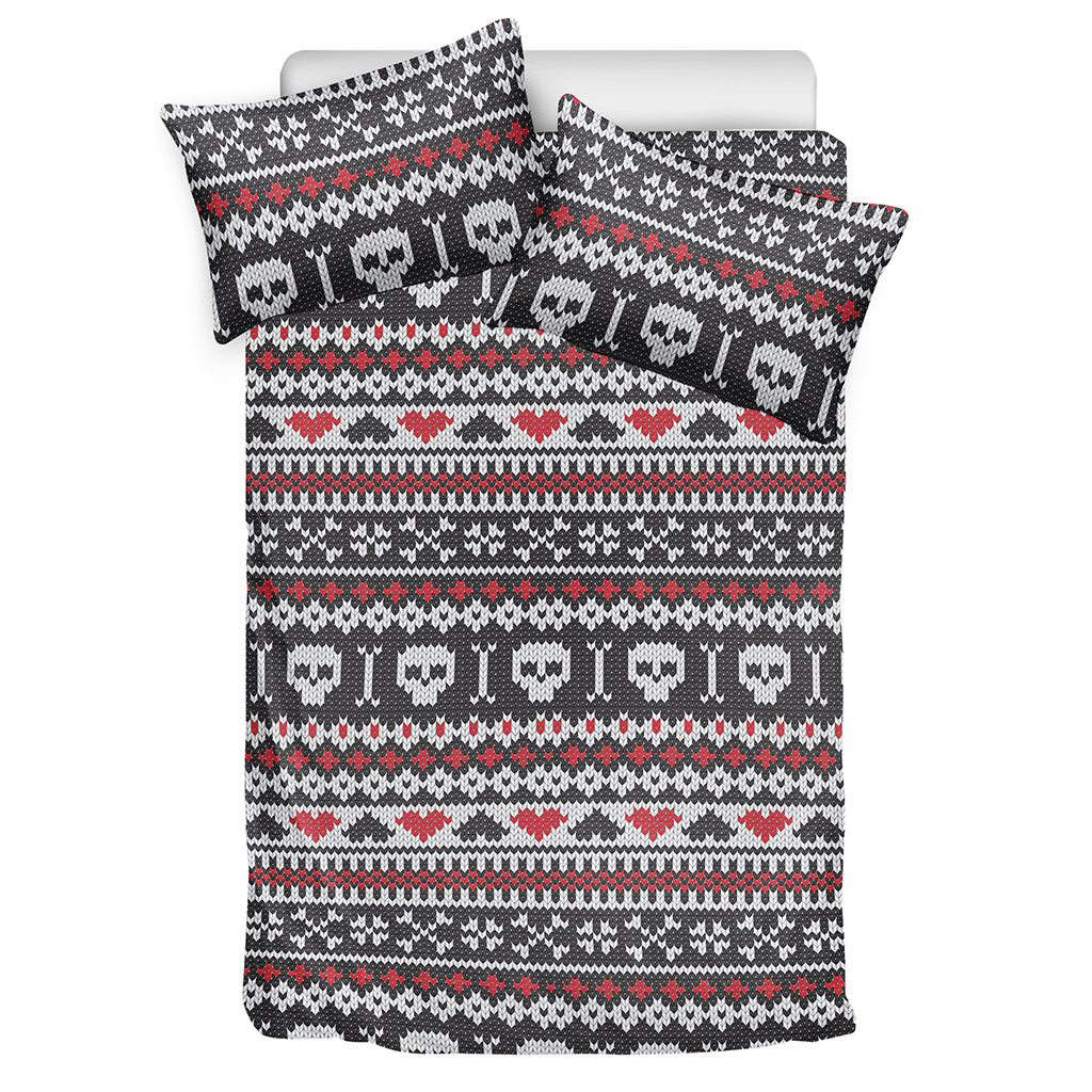 Skull Knitted Pattern Print Duvet Cover Bedding Set