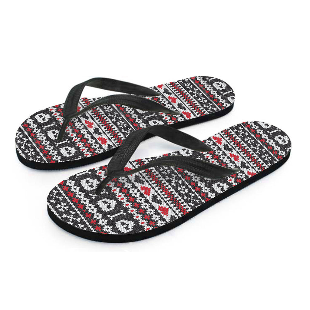 Skull Knitted Pattern Print Flip Flops