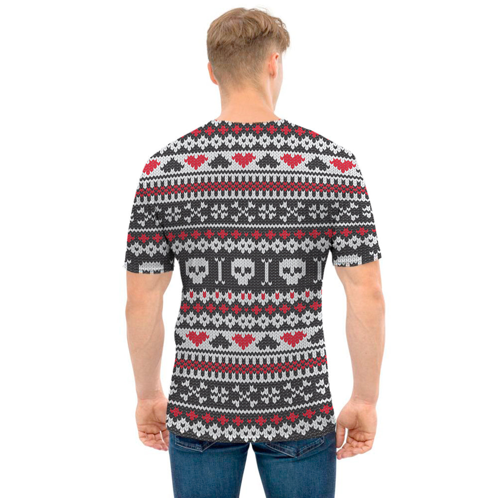 Skull Knitted Pattern Print Men's T-Shirt
