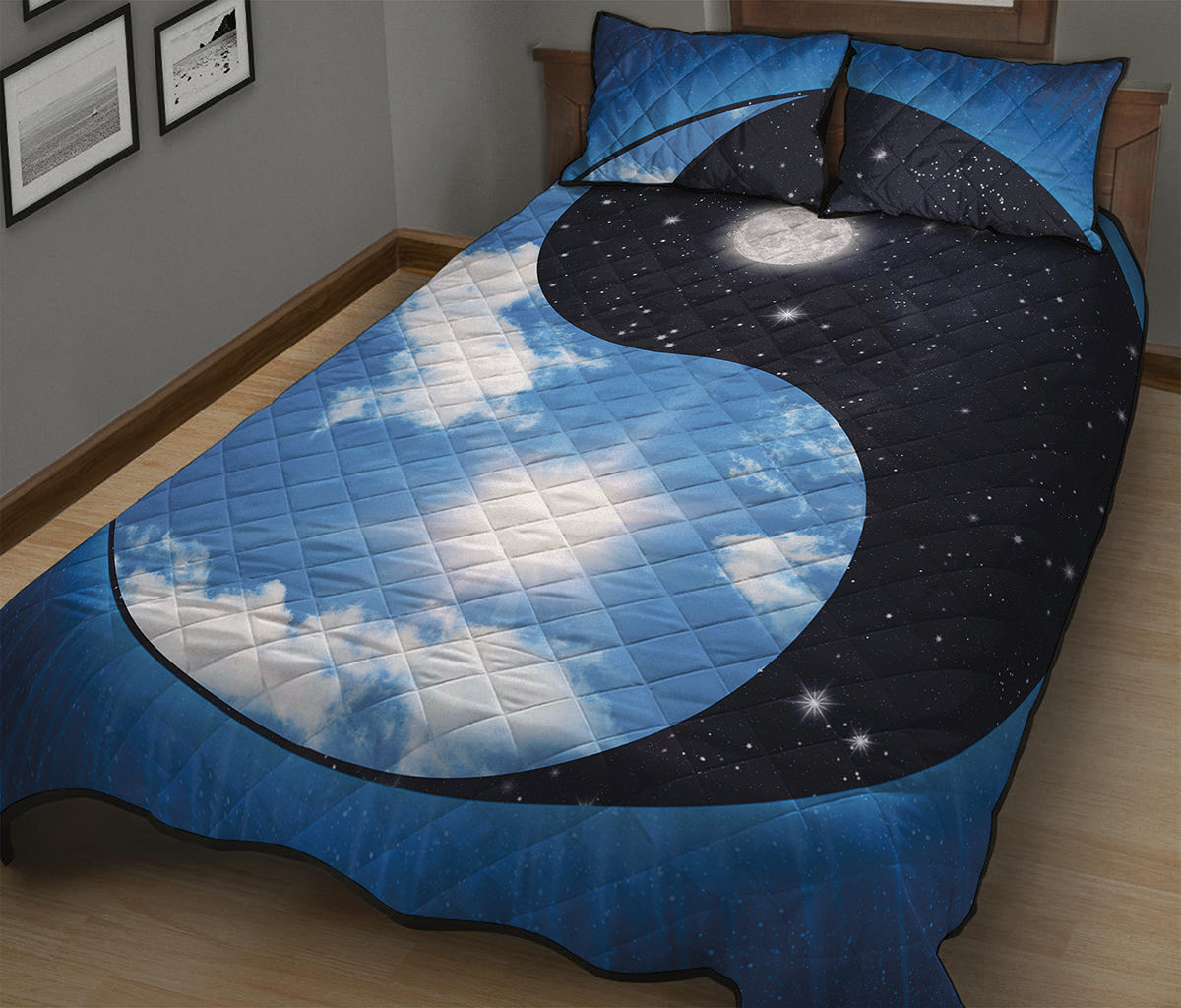 Sky And Space Yin Yang Print Quilt Bed Set