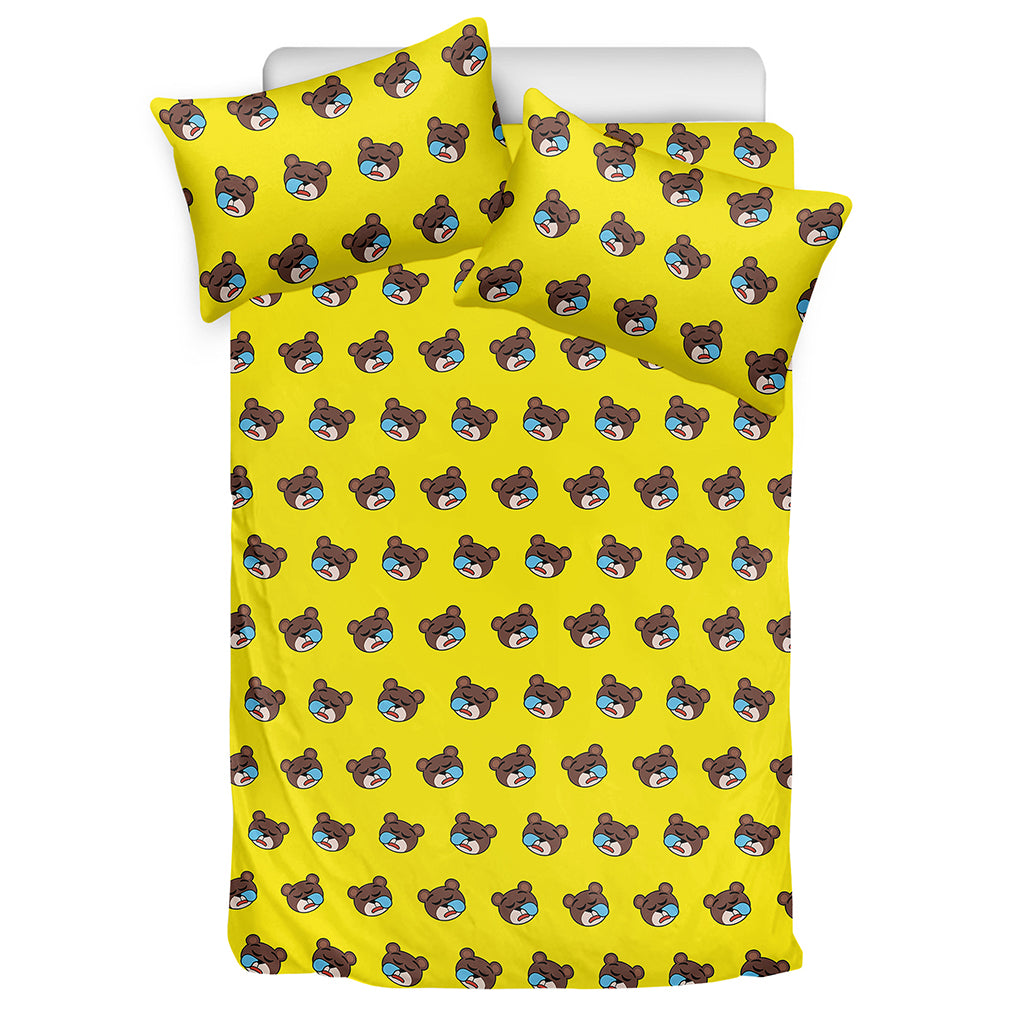 Sleeping Bear Emoji Pattern Print Duvet Cover Bedding Set