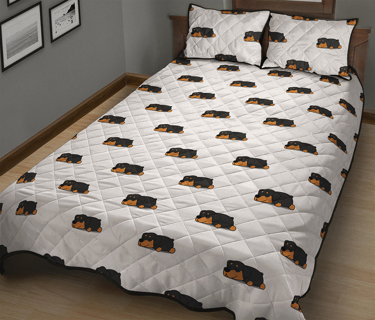 Sleeping Rottweiler Pattern Print Quilt Bed Set