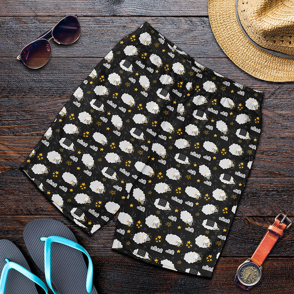 Sleeping Sheep Pattern Print Men's Shorts