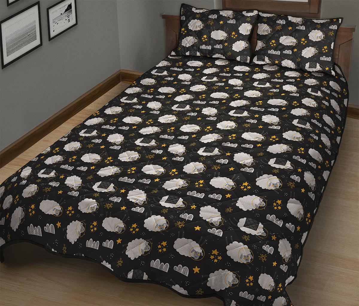 Sleeping Sheep Pattern Print Quilt Bed Set
