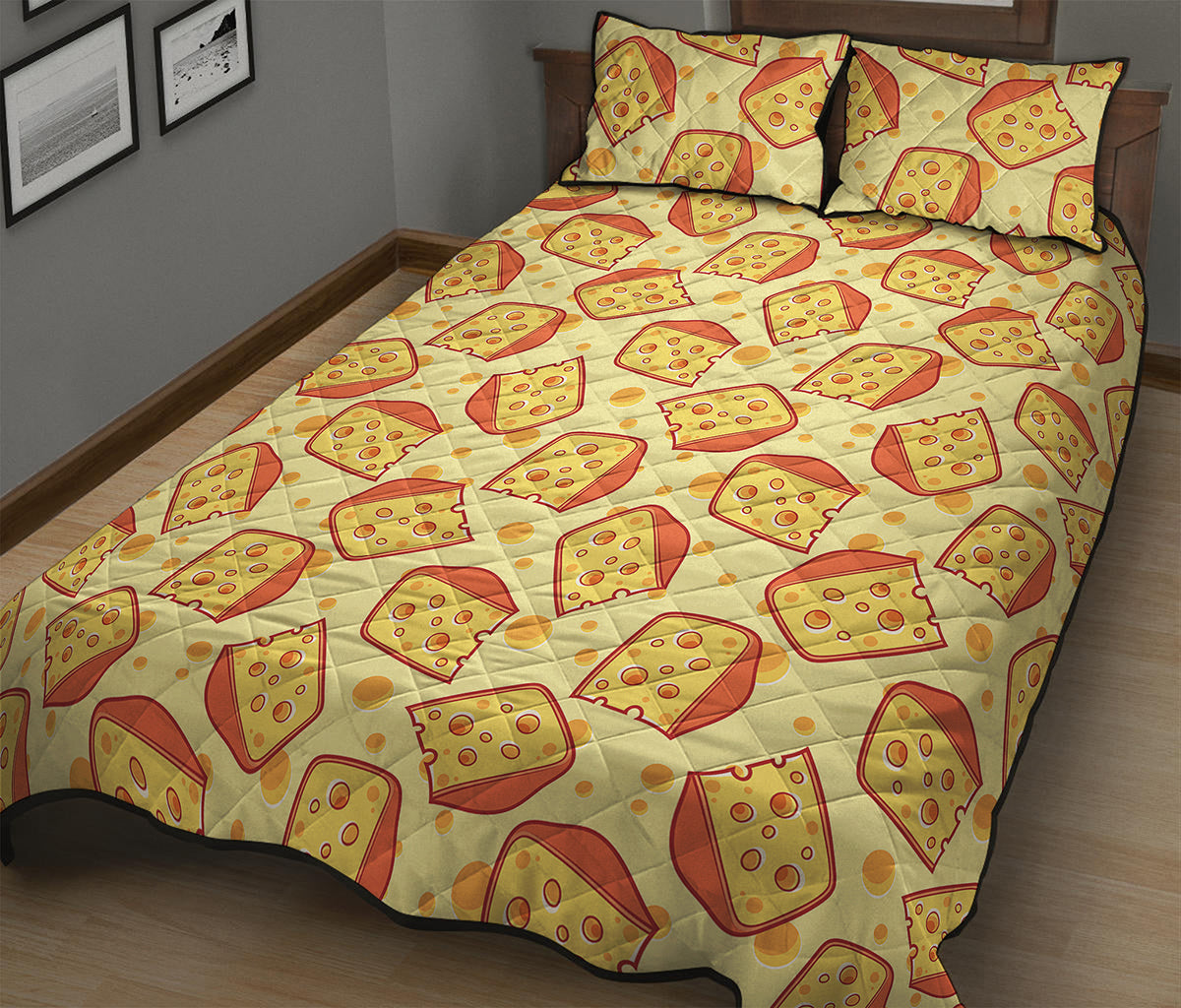 Slice Of Cheese Pattern Print Quilt Bed Set