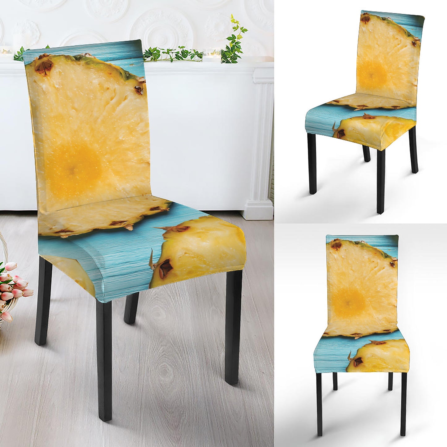Sliced Pineapple Print Dining Chair Slipcover