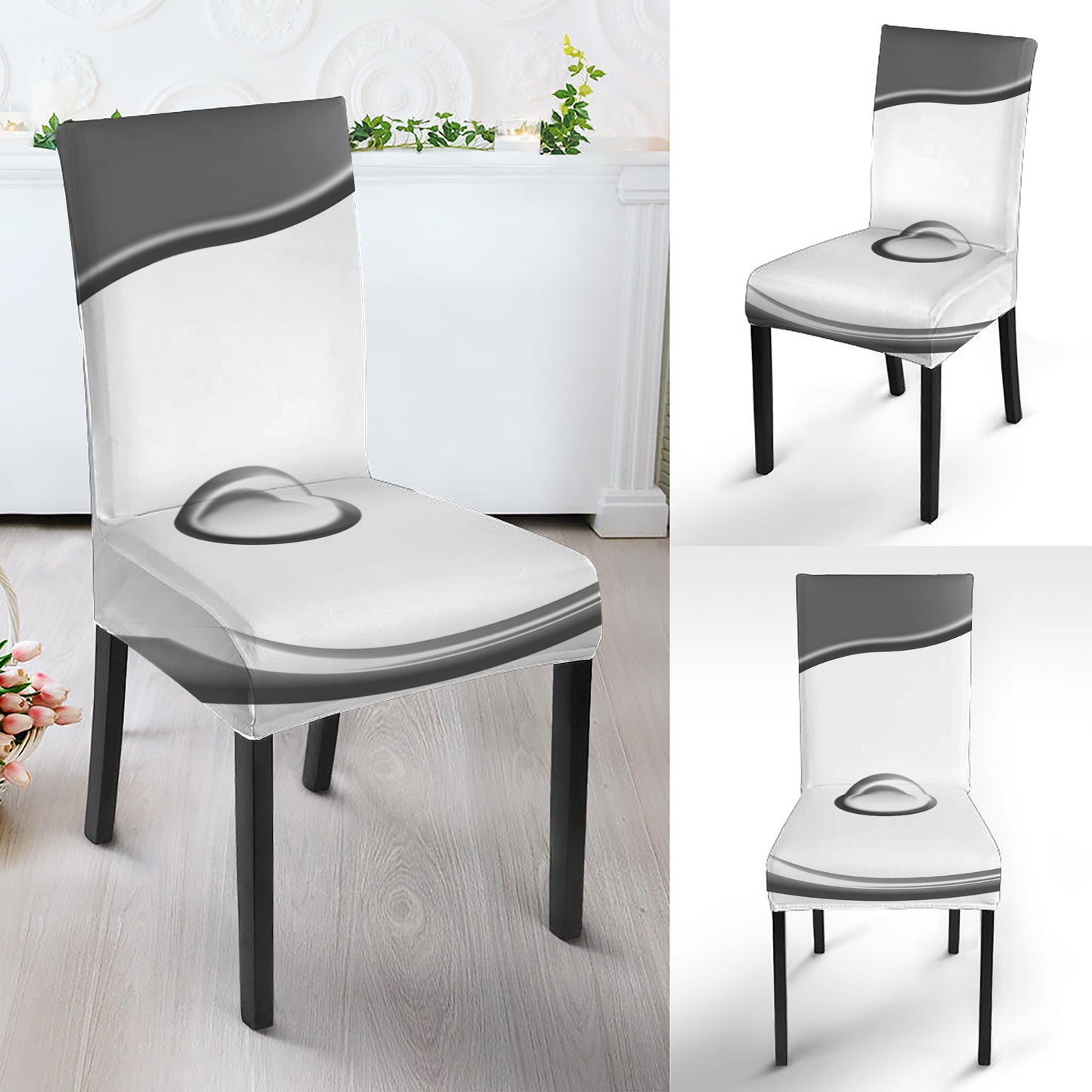 Sliver And White Yin Yang Print Dining Chair Slipcover