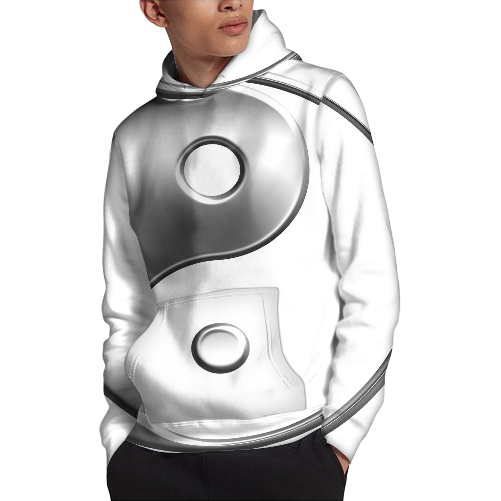 Sliver And White Yin Yang Print Pullover Hoodie