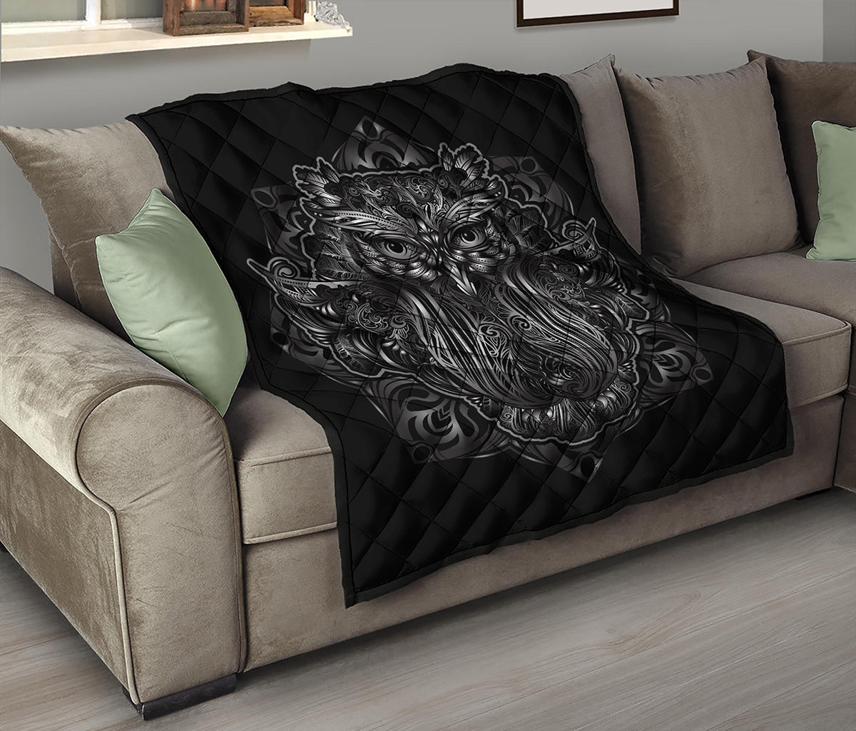 Sliver Spiritual Owl Print Quilt