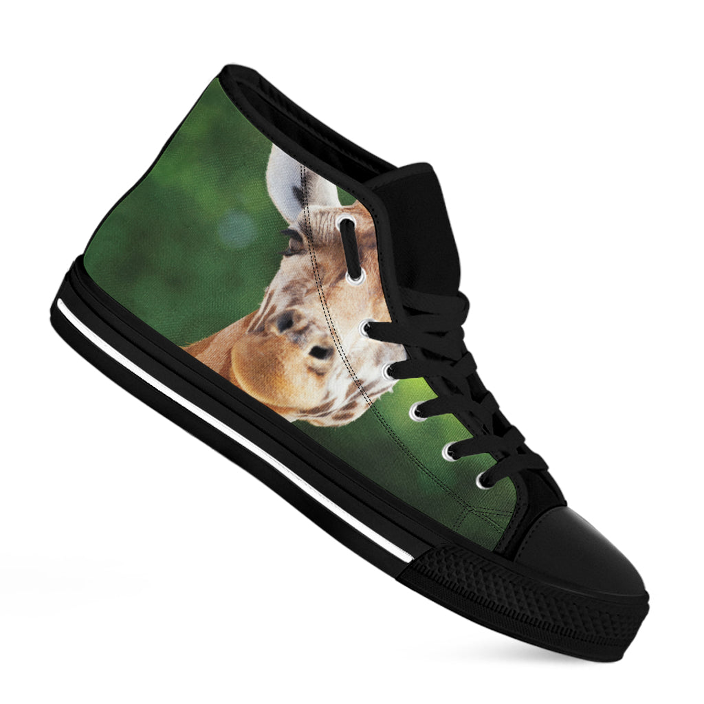 Smiley Face Giraffe Print Black High Top Shoes